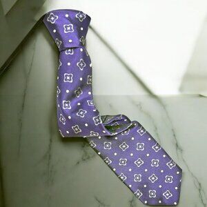 Brooks Brothers Purple woven Silk with Silver Medallions Polka‎ Dots Necktie 58"